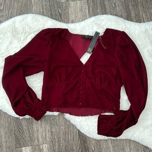 House of Harlow Open Back long sleeve velour crop top